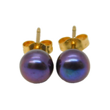 Pair of 9ct Yellow Gold & Cultured Black Pearl Stud Earrings Vintage c1990s