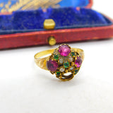 Victorian 9ct Yellow Gold, Amethyst, Seed Pearl & Paste Sweetheart Ring 1871