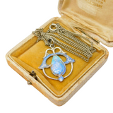 Art Nouveau Sterling Silver Enamel Floral Pendant Necklace Antique 1908