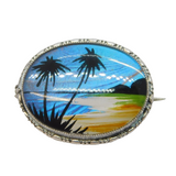 TLM Sterling Silver Butterfly Wing Island Scene Brooch Antique c1920 Art Deco