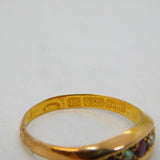 Edwardian 15ct Yellow Gold, Natural Ruby & Seed Pearl Boat Ring Antique 1902