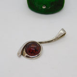 Modernist Sterling Silver Cabochon Baltic Amber Drop Pendant Vintage c1990