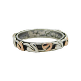 Clogau Welsh Sterling Silver & Rose Gold Leaf Pattern Cariad Band Ring Vintage