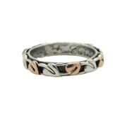 Clogau Welsh Sterling Silver & Rose Gold Leaf Pattern Cariad Band Ring Vintage