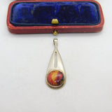 Sterling Silver and Agate Drop Charm Pendant Vintage c1970