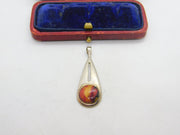 Sterling Silver and Agate Drop Charm Pendant Vintage c1970