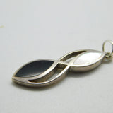 Sterling Silver Onyx and Mother of Pearl Twist Charm Pendant Vintage c1970