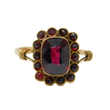 19th Century 14ct Gold Bohemian Garnet Floral Dress Ring Antique c1890s