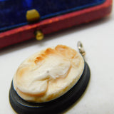 Victorian Jet & Carved Shell Cameo Mourning Pendant Antique c1880
