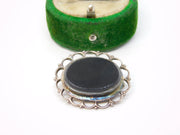 Sterling Silver & Onyx Set Floral Brooch Pin Vintage c1970