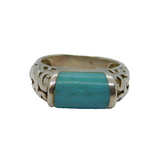 Sterling Silver Rounded Turquoise Patterned Band Ring Vintage c1970 Size P 1/2