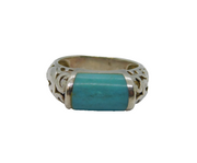 Sterling Silver Rounded Turquoise Patterned Band Ring Vintage c1970 Size P 1/2