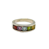 Sterling Silver Colourful Mixed Gemstone Studio Band Ring Modern 1995 Size P