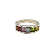 Sterling Silver Colourful Mixed Gemstone Studio Band Ring Modern 1995 Size P