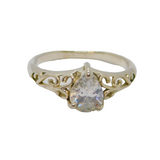 Sterling Silver CZ Peardrop Solitaire Fancy Band Ring Vintage c1970 Size P 1/2