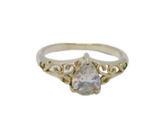 Sterling Silver CZ Peardrop Solitaire Fancy Band Ring Vintage c1970 Size P 1/2