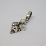 Sterling Silver 3 Stone Spinel & Pearl Set Cluster Charm Pendant Vintage c1970