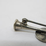 Sterling Silver Hunting Horn & Lucky Threepence Stock Pin Brooch Antique 1913