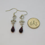 Pair of Sterling Silver Dark Red & Orange Crystal Hook Earrings Vintage c1970