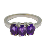 Sterling Silver Triple Oval Faceted Amethyst Dress Ring Vintage c1970 Size L 1/2