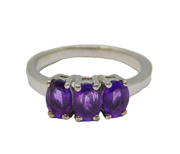Sterling Silver Triple Oval Faceted Amethyst Dress Ring Vintage c1970 Size L 1/2