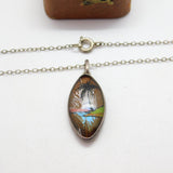 TLM Sterling Silver Morpho Butterfly Wing Island Scene Drop Necklace Antique