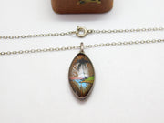 TLM Sterling Silver Morpho Butterfly Wing Island Scene Drop Necklace Antique