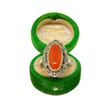 Sterling Silver Carnelian & Marcasite Art Deco Dress Ring Antique c1930 Size M