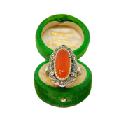 Sterling Silver Carnelian & Marcasite Art Deco Dress Ring Antique c1930 Size M
