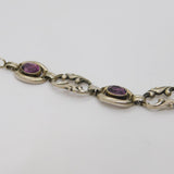 Sterling Silver 5 Amethyst Floral Pattern Open Panel Bracelet Antique c1940's