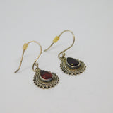 Pair of Sterling Silver Peardrop Garnet Boho Style Drop Earrings Vintage c1970