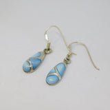 Pair of Sterling Silver Blue Shell Peadrop Hook Earrings Vintage c1970