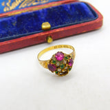 Victorian 9ct Yellow Gold, Amethyst, Seed Pearl & Paste Sweetheart Ring 1871