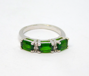 Sterling Silver Synthetic Emerald & White Sapphire Ring Vintage c1970 Size L 1/2