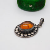 Sterling Silver Cabochon Baltic Amber Drop Charm Pendant Vintage c1970