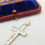 Sterling Silver Cross With Baguette Cut CZ Stones Charm Pendant Vintage c1970