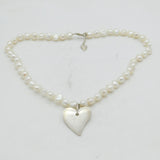 Sterling Silver & Pearl Set Heart Pendant Necklace Vintage c1970
