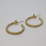 Pair of Sterling Silver Textured  Open Hoop Stud Earrings Vintage c1970