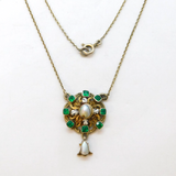 Austro-Hungarian Sterling Silver, Enamel, Emerald & Pearl Necklace Antique