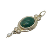 Sterling Silver Malachite & Pearl Drop Charm Pendant Vintage c1970s