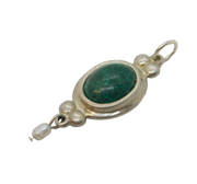 Sterling Silver Malachite & Pearl Drop Charm Pendant Vintage c1970s