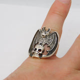 Chunky Sterling Silver Bat & Skull Bikers Ring Vintage c1990s
