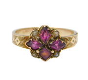 Victorian 9ct Yellow Gold, Pink Topaz & Seed Pearl Floral Ring Antique c1860s