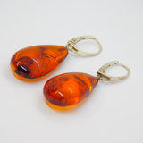 Pair of Sterling Silver Large Baltic Amber Leverback Drop Earrings Vintage c1970