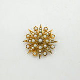 9ct Yellow Gold & Seed Pearl Set Starburst Brooch Vintage 1965 London