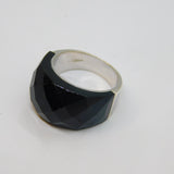 Sterling Silver Faceted Black Onyx Agate Statement Ring Vintage c1970 Size T