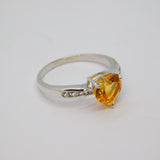 Sterling Silver Citrine Heart & White Sapphire Dress Ring Vintage c1970 Size O