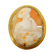 Victorian Rolled Gold Carved Shell Classical Scribe Cameo Brooch Antique