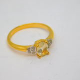 Gold On Sterling Silver Oval Citrine & Diamond Ring Vintage c1970 Size N 1/2