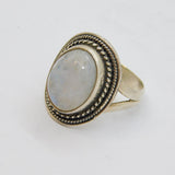 Sterling Silver Cabochon Moonstone Statement Ring Vintage c1970 Size N 1/2